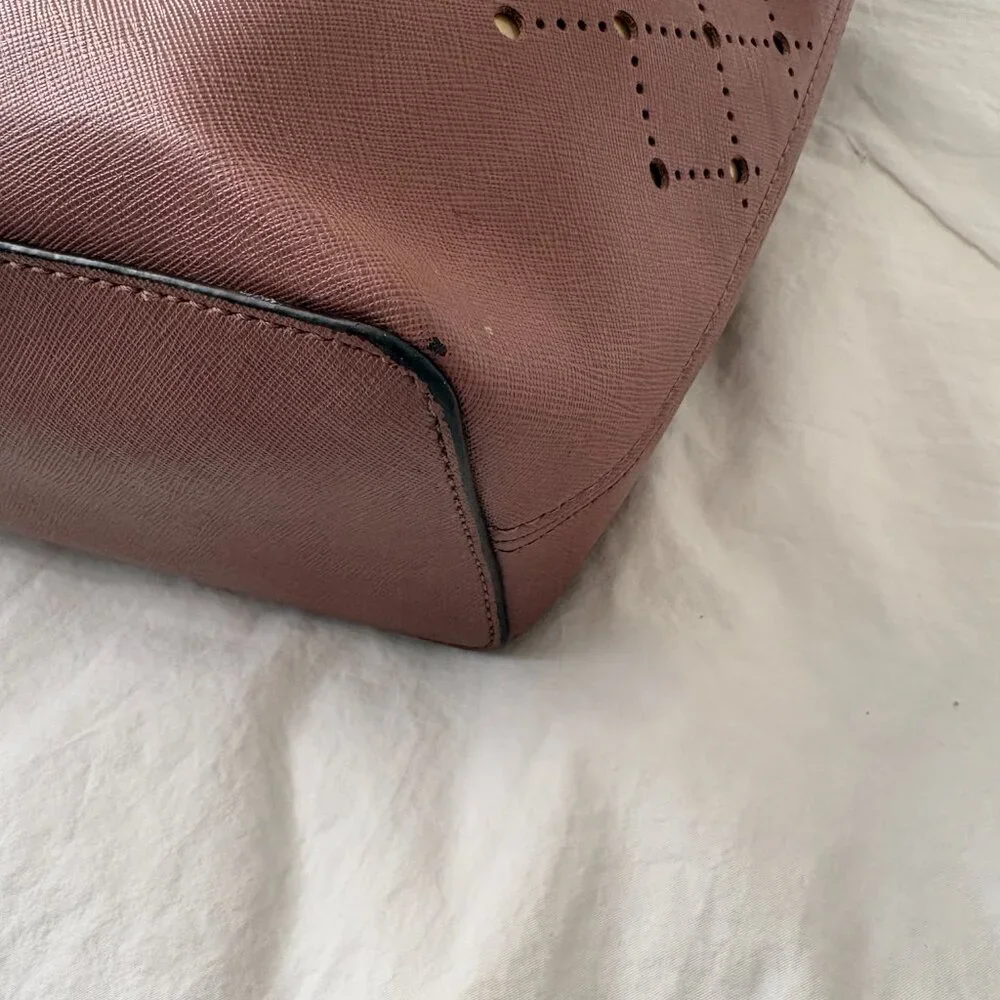 Michael Kors Dusty Rose Perforated Gold Saffiano Leather Corporate Chic Tote